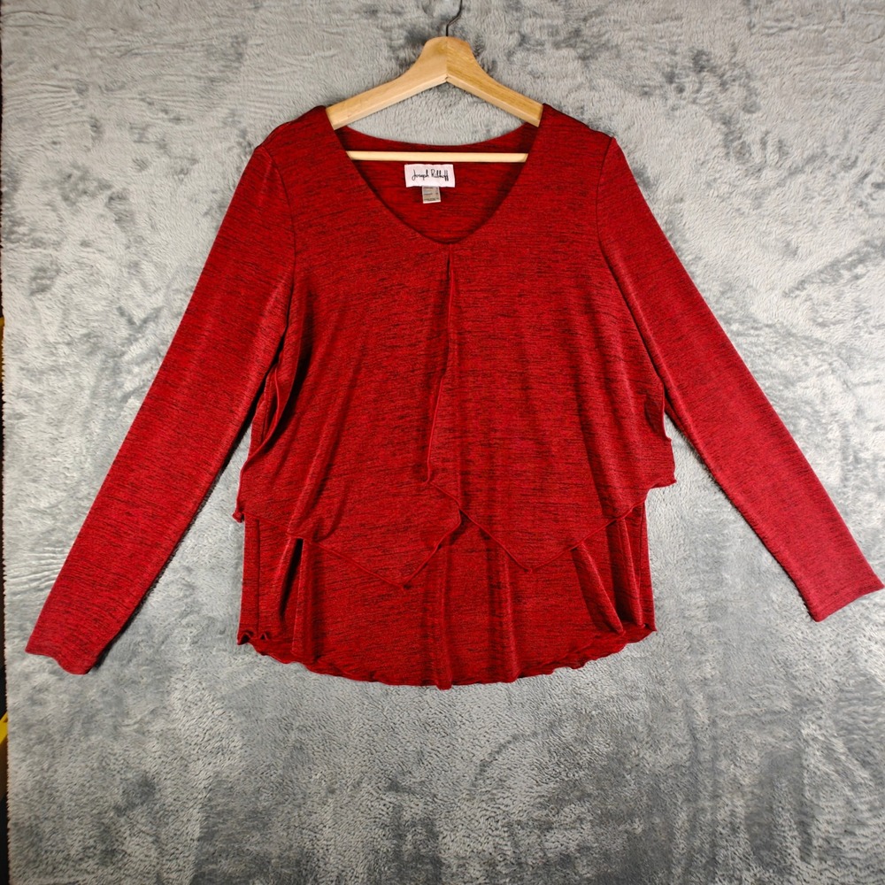 Joseph Ribkoff Tunic Top Womens 6 Red Black Space Dye Layered Long Sleeve V-Neck